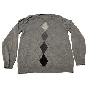 Sonoma Merino Wool Argyle Womens Sweater Size Large Gray Preppy Office Academia